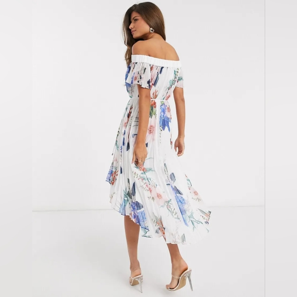 TED BAKER Luner Jamboree Pleated Off The Shoulder Maxi Dress
